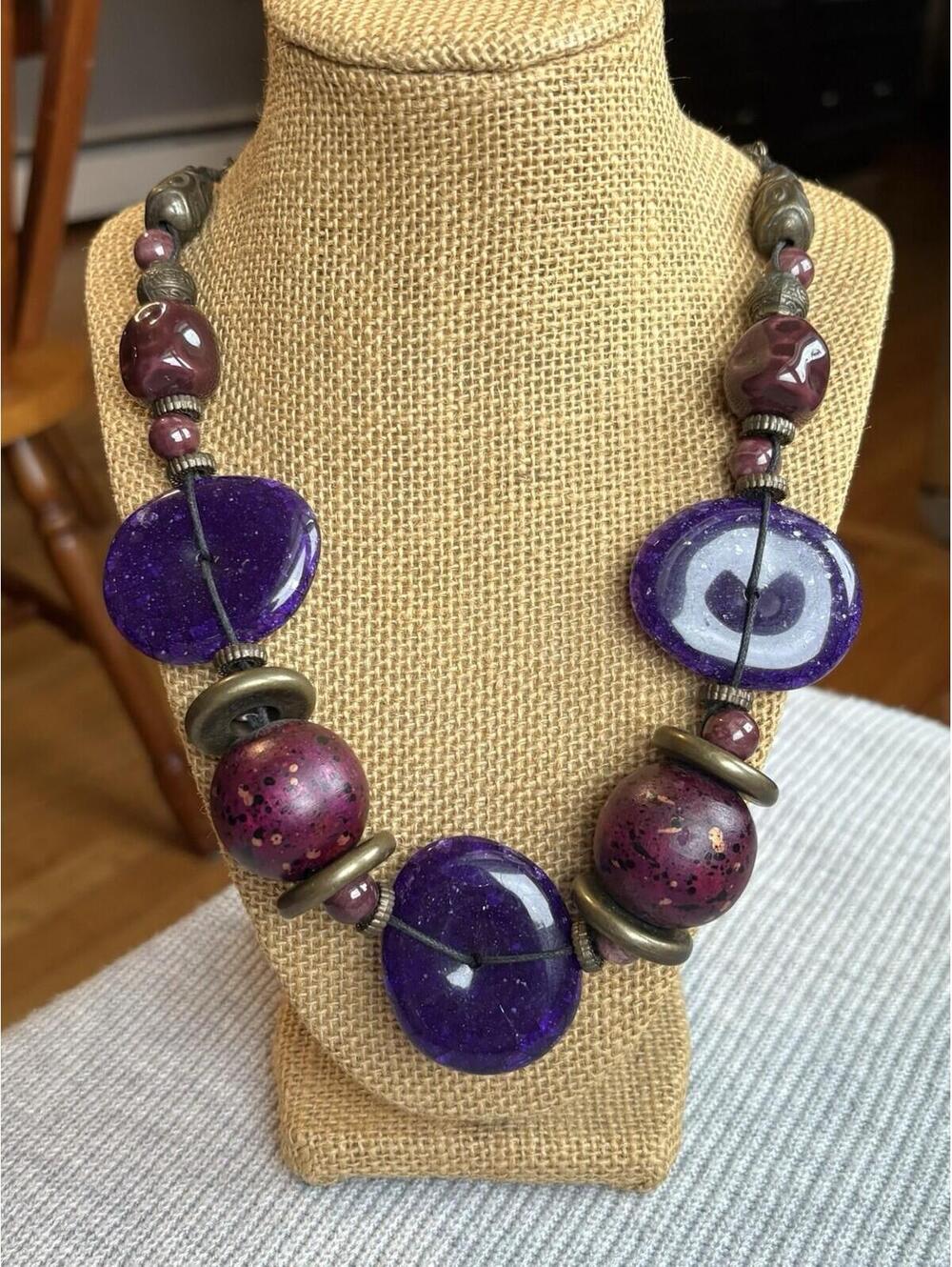 You & I Statement Necklace Purple Chunky Acrylic Beads